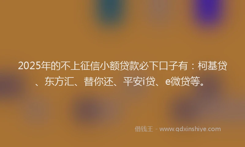 2025年的不上征信小额贷款必下口子有：柯基贷、东方汇、替你还、平安i贷、e微贷等。