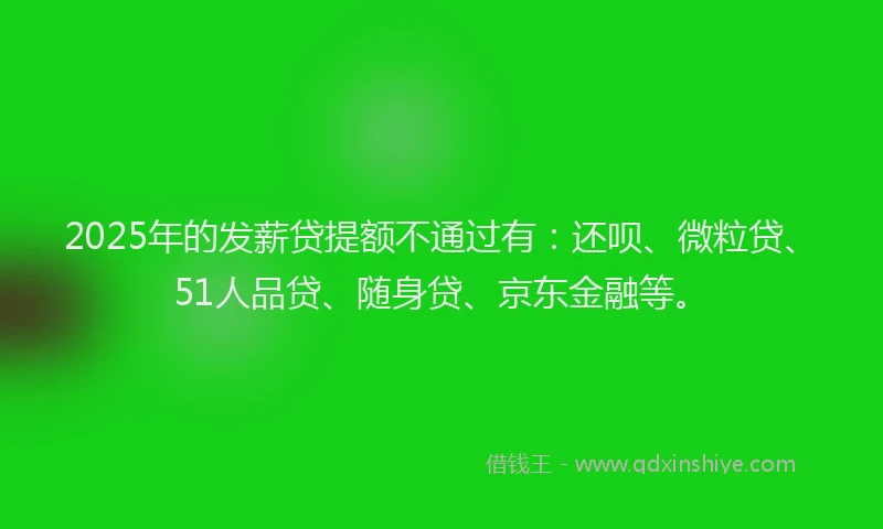 2025年的发薪贷提额不通过有：还呗、微粒贷、51人品贷、随身贷、京东金融等。