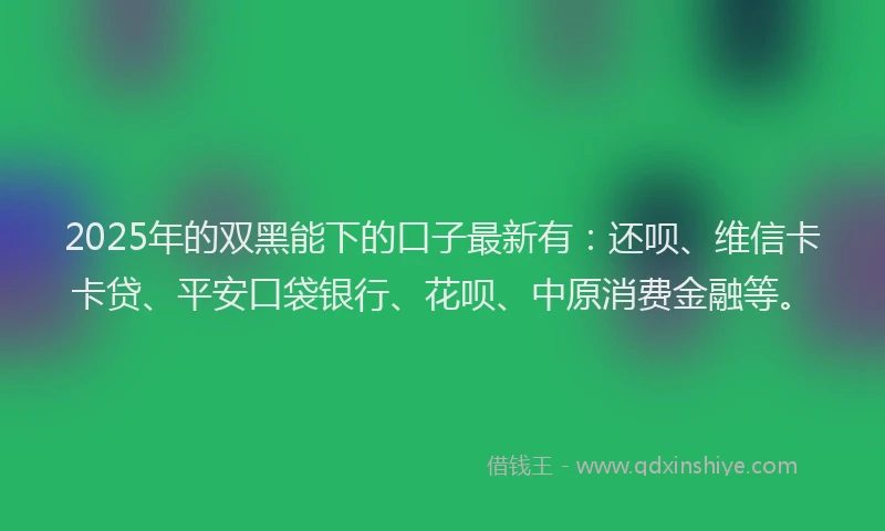 2025年的双黑能下的口子最新有：还呗、维信卡卡贷、平安口袋银行、花呗、中原消费金融等。