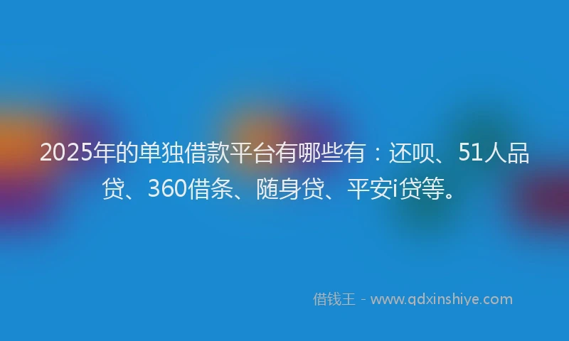 2025年的单独借款平台有哪些有：还呗、51人品贷、360借条、随身贷、平安i贷等。