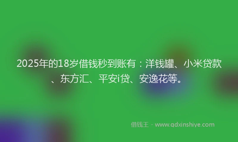 2025年的18岁借钱秒到账有：洋钱罐、小米贷款、东方汇、平安i贷、安逸花等。