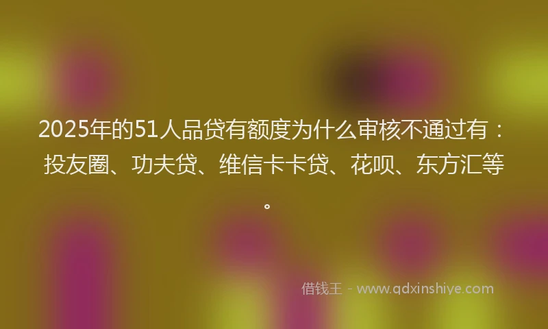 2025年的51人品贷有额度为什么审核不通过有：投友圈、功夫贷、维信卡卡贷、花呗、东方汇等。