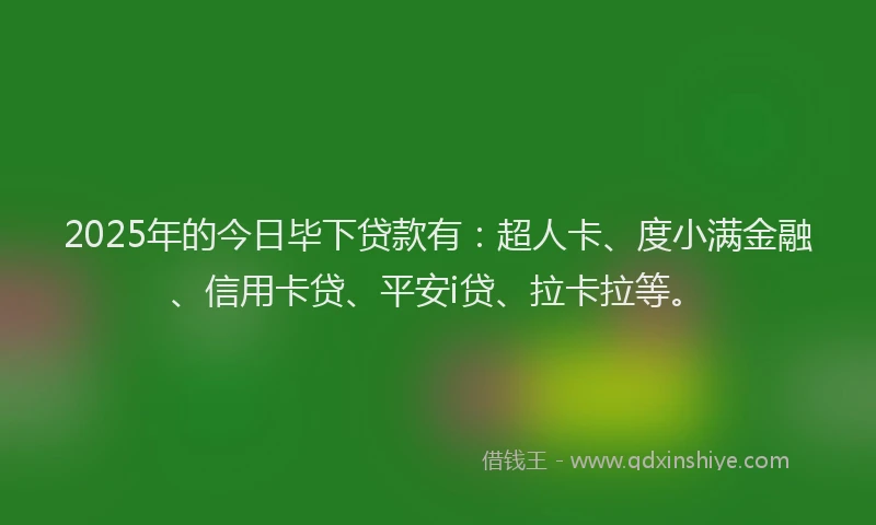 2025年的今日毕下贷款有：超人卡、度小满金融、信用卡贷、平安i贷、拉卡拉等。