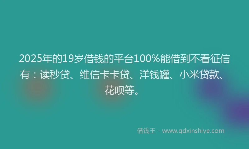 2025年的19岁借钱的平台100%能借到不看征信有：读秒贷、维信卡卡贷、洋钱罐、小米贷款、花呗等。