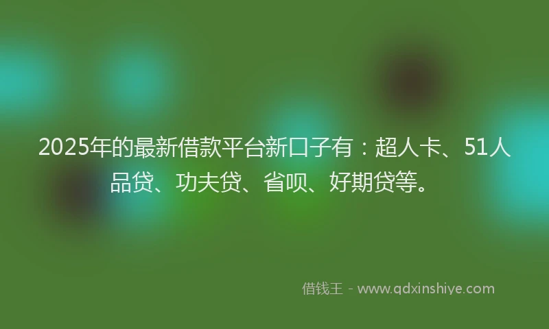 2025年的最新借款平台新口子有：超人卡、51人品贷、功夫贷、省呗、好期贷等。