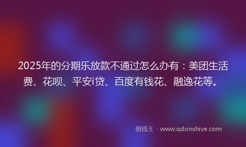 2025年的分期乐放款不通过怎么办有：美团生活费、花呗、平安i贷、百度有钱花、融逸花等。