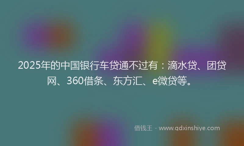 2025年的中国银行车贷通不过有：滴水贷、团贷网、360借条、东方汇、e微贷等。