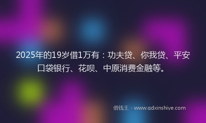 2025年的19岁借1万有：功夫贷、你我贷、平安口袋银行、花呗、中原消费金融等。