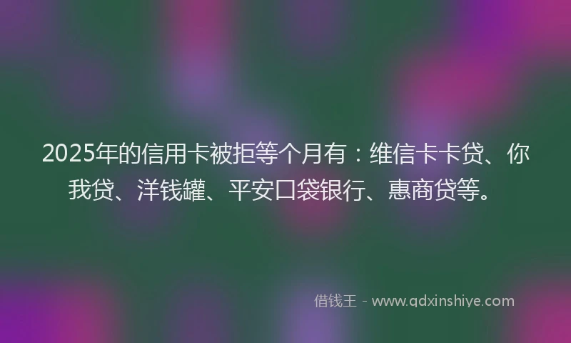 2025年的信用卡被拒等个月有：维信卡卡贷、你我贷、洋钱罐、平安口袋银行、惠商贷等。