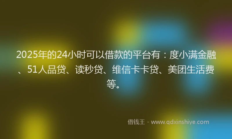 2025年的24小时可以借款的平台有：度小满金融、51人品贷、读秒贷、维信卡卡贷、美团生活费等。