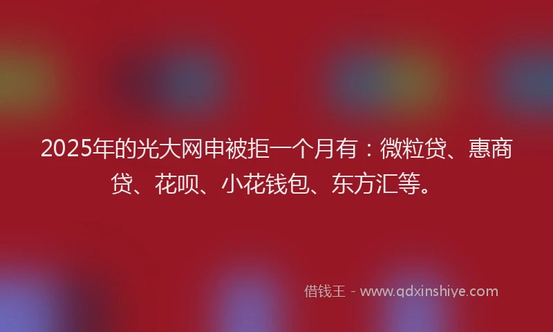 2025年的光大网申被拒一个月有：微粒贷、惠商贷、花呗、小花钱包、东方汇等。