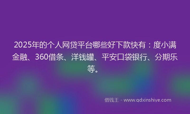2025年的个人网贷平台哪些好下款快有：度小满金融、360借条、洋钱罐、平安口袋银行、分期乐等。
