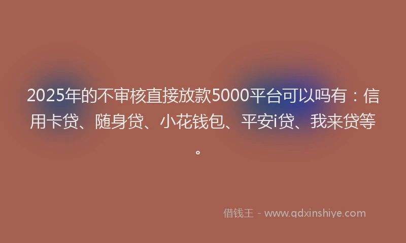 2025年的不审核直接放款5000平台可以吗有：信用卡贷、随身贷、小花钱包、平安i贷、我来贷等。