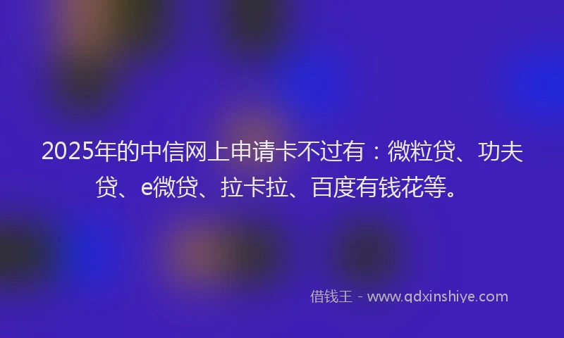 2025年的中信网上申请卡不过有：微粒贷、功夫贷、e微贷、拉卡拉、百度有钱花等。