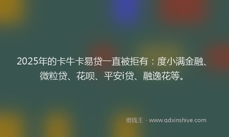 2025年的卡牛卡易贷一直被拒有：度小满金融、微粒贷、花呗、平安i贷、融逸花等。