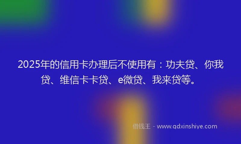 2025年的信用卡办理后不使用有：功夫贷、你我贷、维信卡卡贷、e微贷、我来贷等。