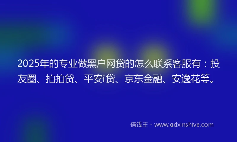 2025年的专业做黑户网贷的怎么联系客服有：投友圈、拍拍贷、平安i贷、京东金融、安逸花等。