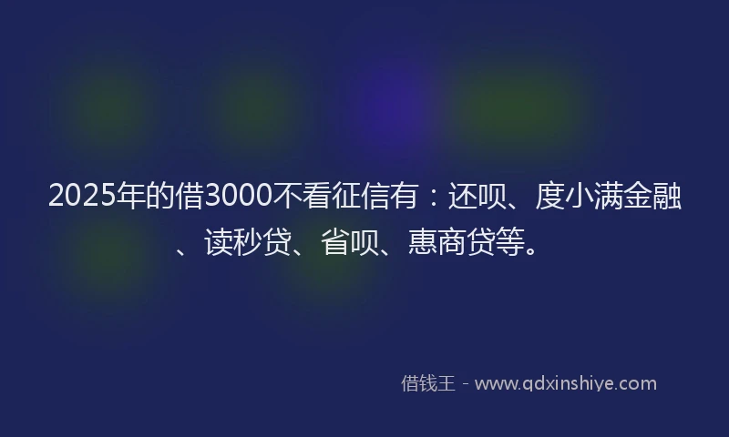 2025年的借3000不看征信有：还呗、度小满金融、读秒贷、省呗、惠商贷等。