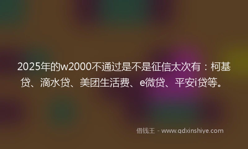 2025年的w2000不通过是不是征信太次有：柯基贷、滴水贷、美团生活费、e微贷、平安i贷等。