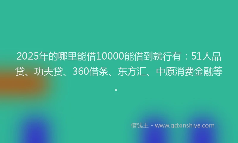 2025年的哪里能借10000能借到就行有：51人品贷、功夫贷、360借条、东方汇、中原消费金融等。