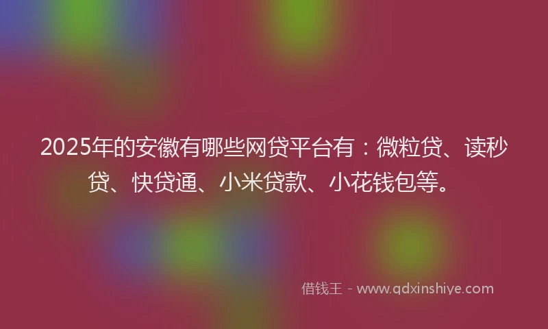 2025年的安徽有哪些网贷平台有：微粒贷、读秒贷、快贷通、小米贷款、小花钱包等。
