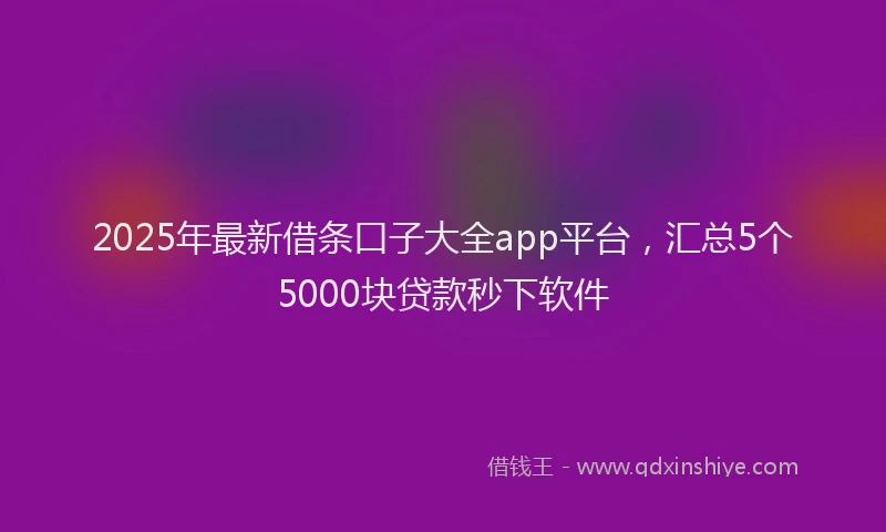 2025年最新借条口子大全app平台，汇总5个5000块贷款秒下软件
