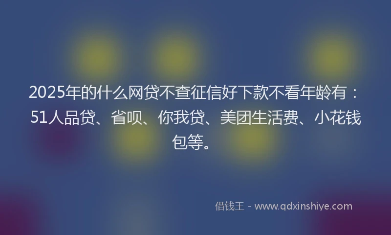 2025年的什么网贷不查征信好下款不看年龄有：51人品贷、省呗、你我贷、美团生活费、小花钱包等。