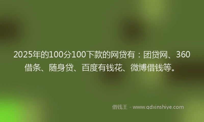 2025年的100分100下款的网贷有：团贷网、360借条、随身贷、百度有钱花、微博借钱等。