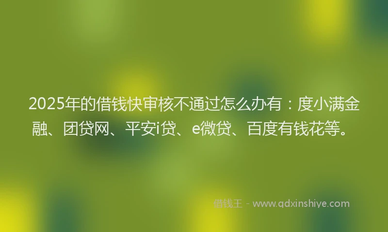 2025年的借钱快审核不通过怎么办有：度小满金融、团贷网、平安i贷、e微贷、百度有钱花等。