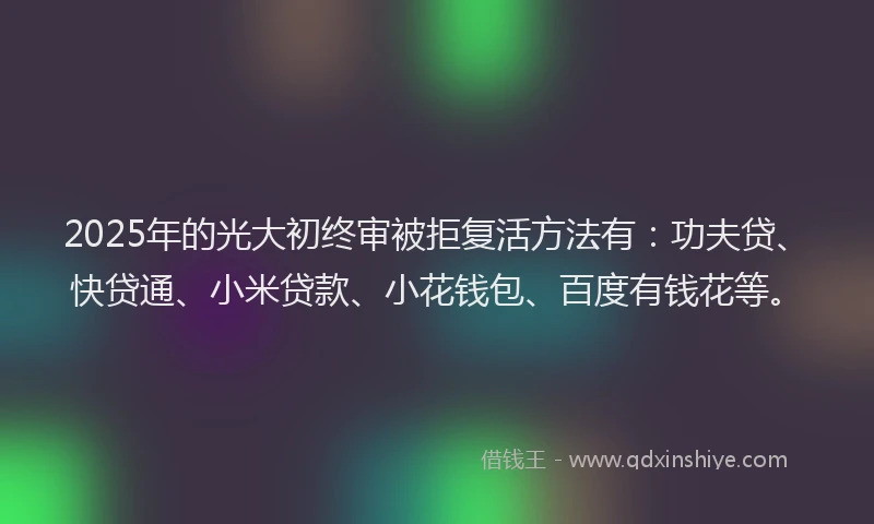 2025年的光大初终审被拒复活方法有：功夫贷、快贷通、小米贷款、小花钱包、百度有钱花等。