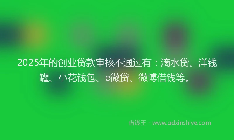 2025年的创业贷款审核不通过有：滴水贷、洋钱罐、小花钱包、e微贷、微博借钱等。