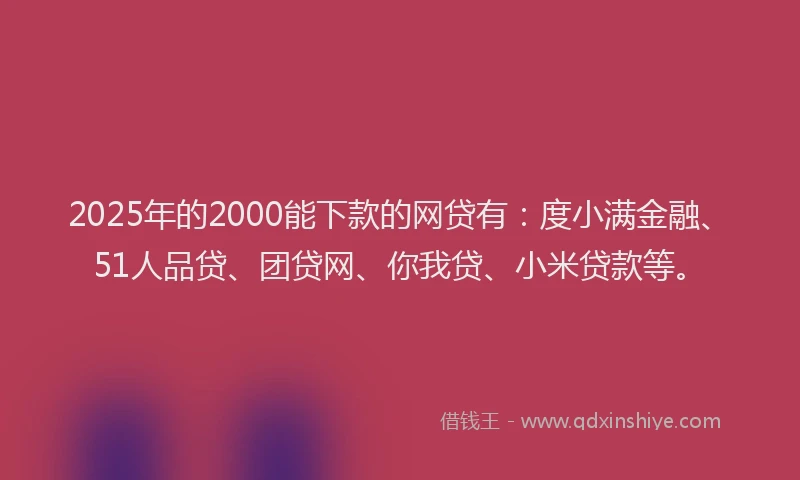 2025年的2000能下款的网贷有：度小满金融、51人品贷、团贷网、你我贷、小米贷款等。