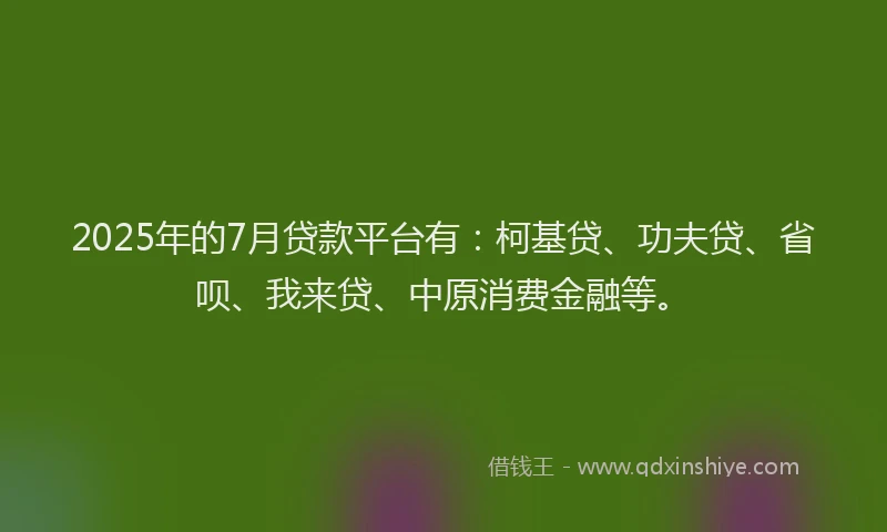 2025年的7月贷款平台有：柯基贷、功夫贷、省呗、我来贷、中原消费金融等。