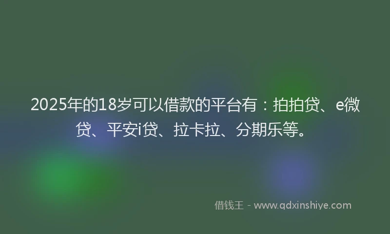 2025年的18岁可以借款的平台有：拍拍贷、e微贷、平安i贷、拉卡拉、分期乐等。