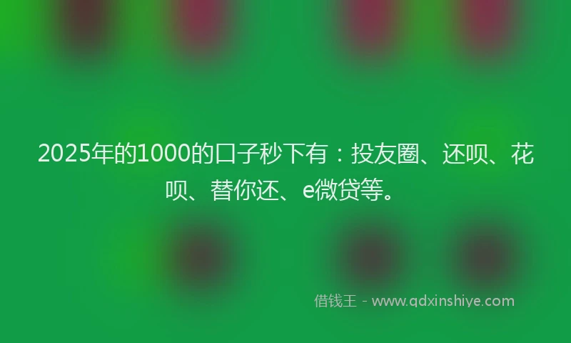 2025年的1000的口子秒下有：投友圈、还呗、花呗、替你还、e微贷等。