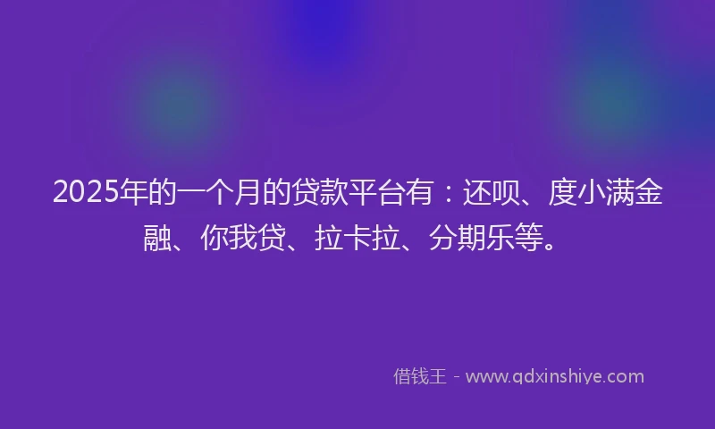 2025年的一个月的贷款平台有：还呗、度小满金融、你我贷、拉卡拉、分期乐等。