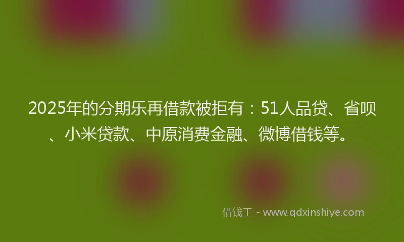2025年的分期乐再借款被拒有：51人品贷、省呗、小米贷款、中原消费金融、微博借钱等。