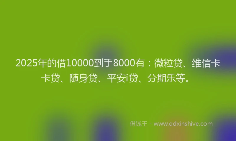 2025年的借10000到手8000有：微粒贷、维信卡卡贷、随身贷、平安i贷、分期乐等。