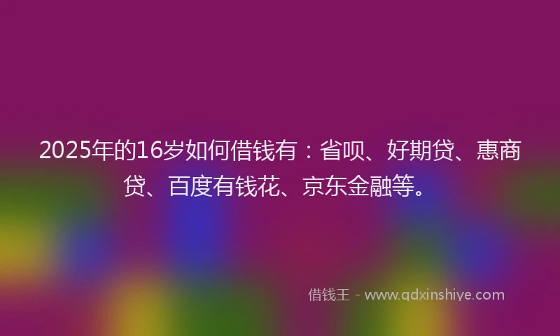 2025年的16岁如何借钱有：省呗、好期贷、惠商贷、百度有钱花、京东金融等。
