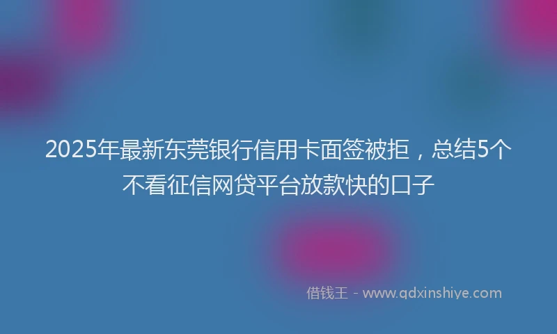 2025年最新东莞银行信用卡面签被拒，总结5个不看征信网贷平台放款快的口子