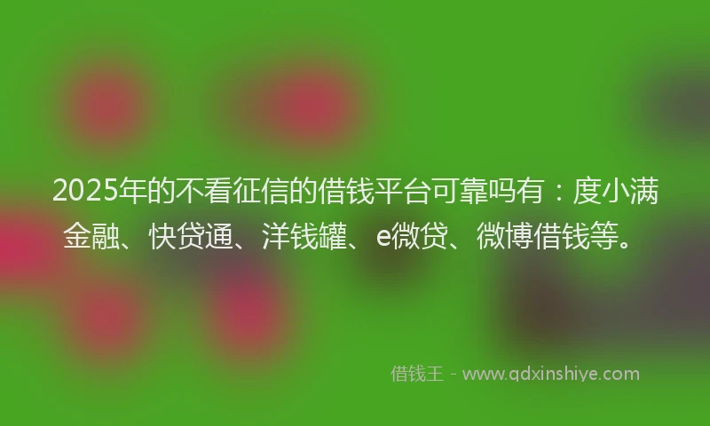 2025年的不看征信的借钱平台可靠吗有：度小满金融、快贷通、洋钱罐、e微贷、微博借钱等。