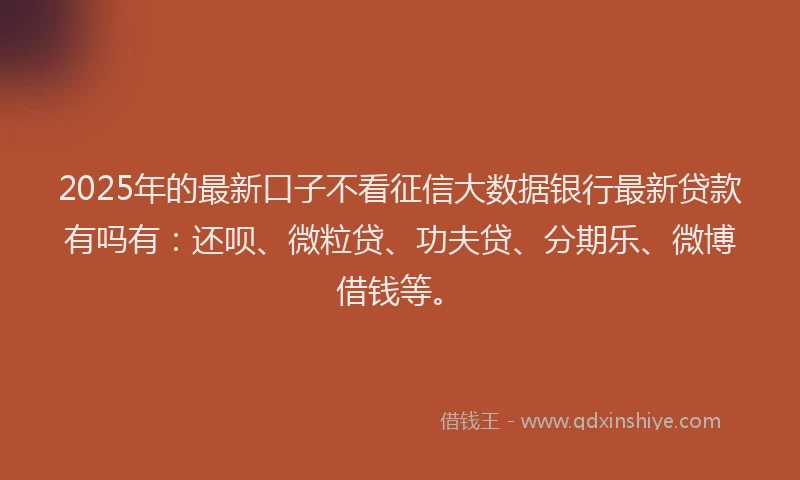 2025年的最新口子不看征信大数据银行最新贷款有吗有：还呗、微粒贷、功夫贷、分期乐、微博借钱等。