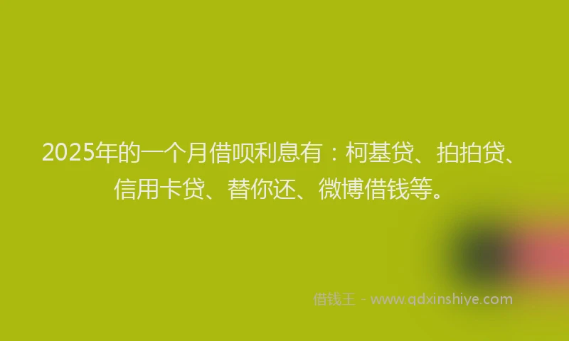 2025年的一个月借呗利息有：柯基贷、拍拍贷、信用卡贷、替你还、微博借钱等。