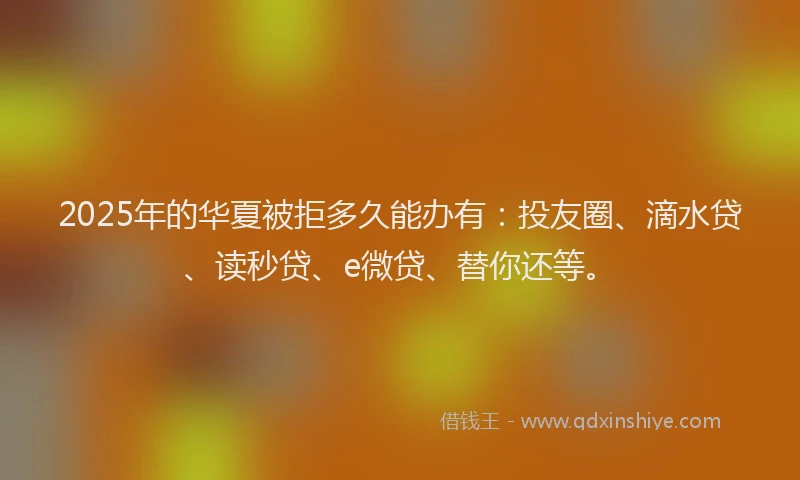 2025年的华夏被拒多久能办有：投友圈、滴水贷、读秒贷、e微贷、替你还等。