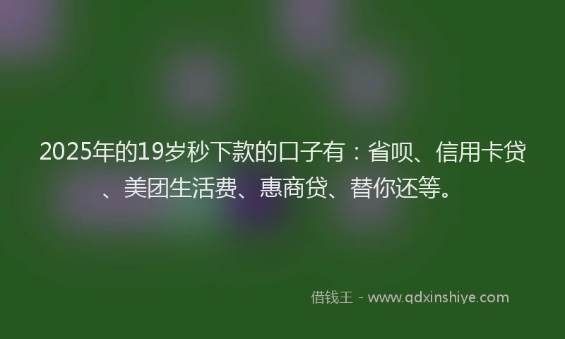 2025年的19岁秒下款的口子有：省呗、信用卡贷、美团生活费、惠商贷、替你还等。