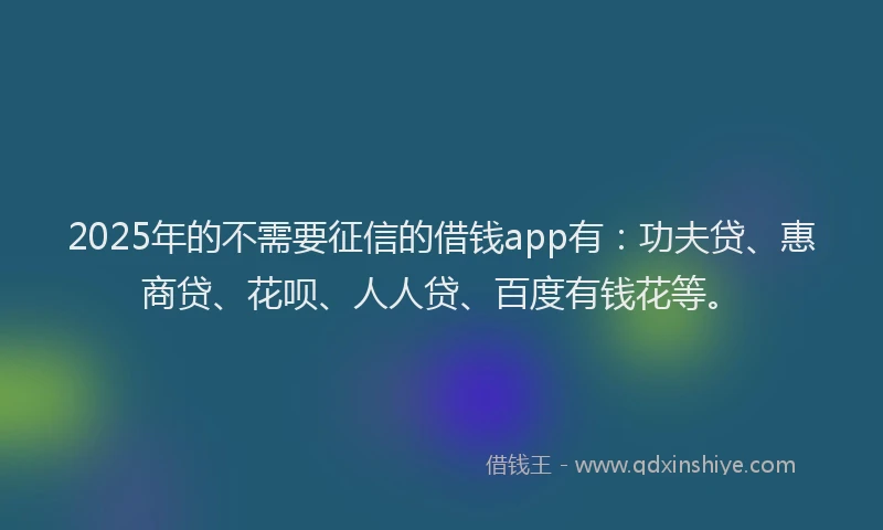 2025年的不需要征信的借钱app有：功夫贷、惠商贷、花呗、人人贷、百度有钱花等。