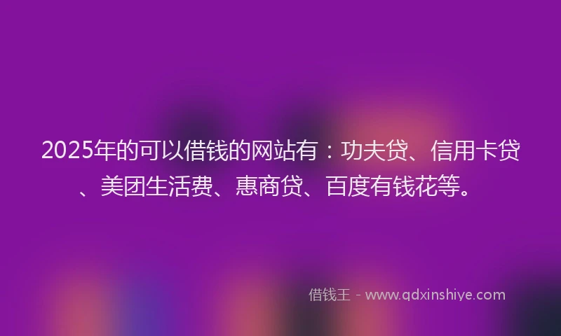 2025年的可以借钱的网站有：功夫贷、信用卡贷、美团生活费、惠商贷、百度有钱花等。