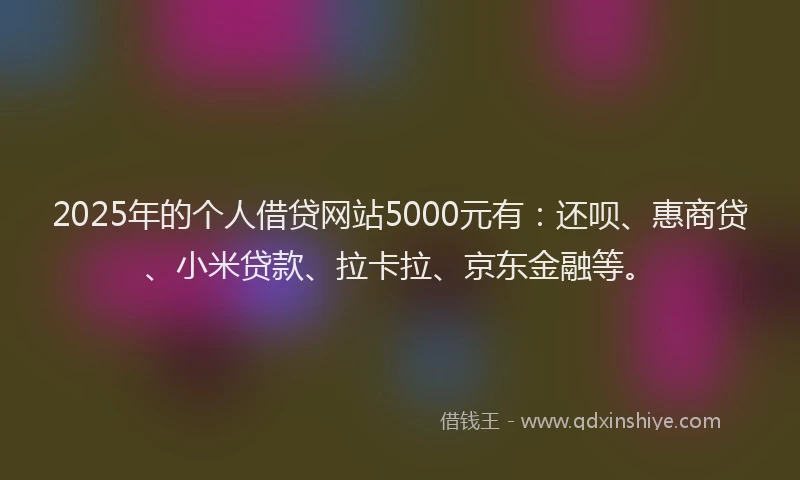 2025年的个人借贷网站5000元有：还呗、惠商贷、小米贷款、拉卡拉、京东金融等。