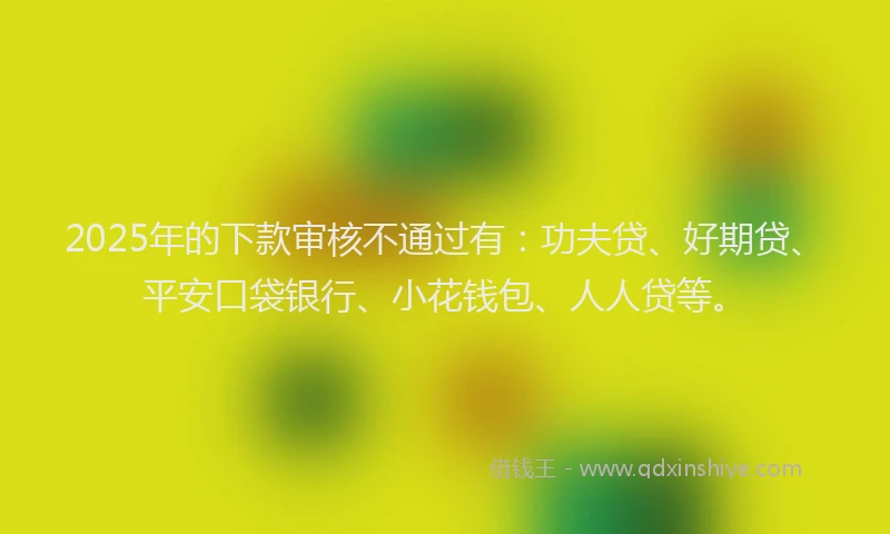 2025年的下款审核不通过有：功夫贷、好期贷、平安口袋银行、小花钱包、人人贷等。