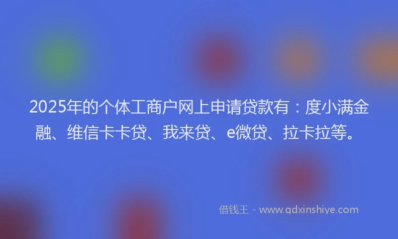 2025年的个体工商户网上申请贷款有：度小满金融、维信卡卡贷、我来贷、e微贷、拉卡拉等。